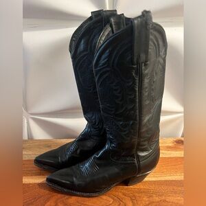 Tony Lama Black Leather Women's Cowboy Boots